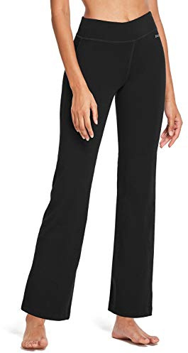 baleaf Damen Flare Yogahose Leggings warm Fitness Hose Jogginghose Baumwolle Bauchkontrolle Schlaghose Arbeit Sporthose mit Taschen Schwarz L