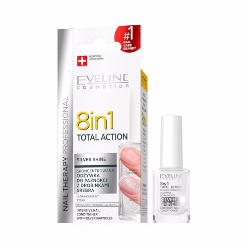 EVELINE Nail Therapy Total Aktion 8 in 1 Balsamo con particelle argentate, 12 ml
