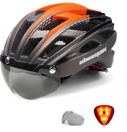 Shinmax Fahrradhelm Herren Damen Fahrradhelm mit Visier Magnetische Abnehmbarer Schutzbrille Fahrradhelm mit Licht für Erwachsene Radhelm Einstellbarer Cityhelm Atmungsaktiv Sicherheitsschutz MTB Helm