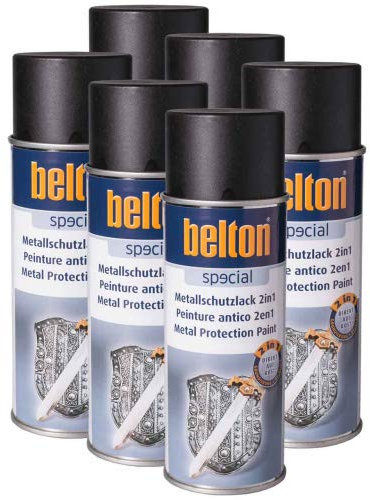 6 x Belton Metallschutzlack 2in1 Schwarz matt 0,4l (Lackspray)