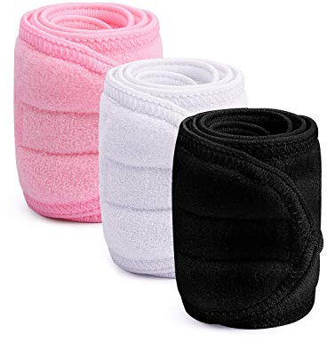 3 Pieces Towel Headband,XCOZU Make Up Hair Band Head Bands Spa Facial Cosmetic Headbands for Women Beauty Sport Yoga Shower Wash Face,Terry Towelling Headband with Self-adhesive Tape(3 Colors)