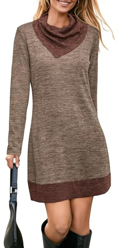 STYLEWORD Vestido de Punto para Mujer Tipo Jersey de Manga Larga - Cálido Túnica para Otoño e Invierno