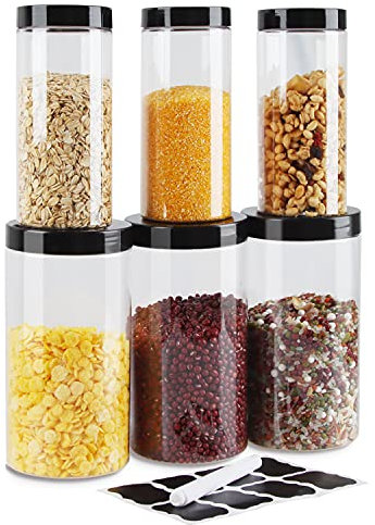 Juego de 3 Piezas 1000ml & 3 Piezas 500ml de Recipiente de Botes Cocina Almacenaje de Plástico de Alimentos Sellados con Tapa,Jarras de Almacenamiento de Plástico con Tapa Hermética, Sin BPA