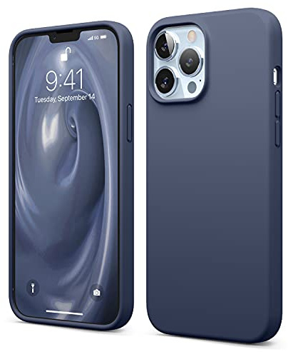 elago Silikon Hülle für iPhone 13 Pro Max | Premium-Silikon, kratzfest, Rundumschutz, weiches Mikrofaserfutter (Dunkelblau)