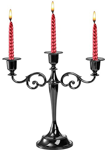 YOUEON 3 Arm Glossy Black Candelabra, Candelabra Candle Holder, 10 Inch Tall Candlesticks Holder, Elegant Taper Candle Holder Centerpiece for Wedding, Church, Halloween, Dining, Home Decor