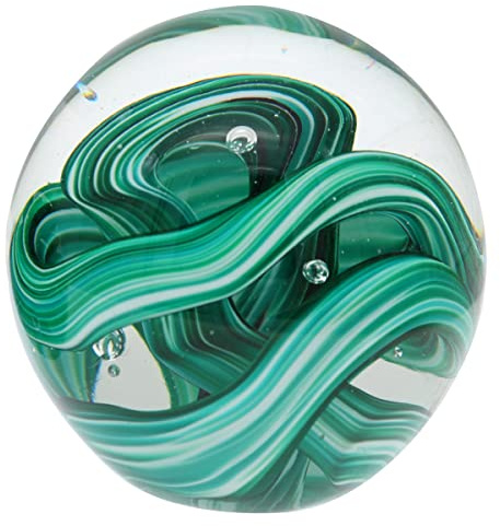 ROCKING GIFTS Briefbeschwerer Glaskugel Streifen Aquamarin 8 cm Dekoratives Element Schreibtisch