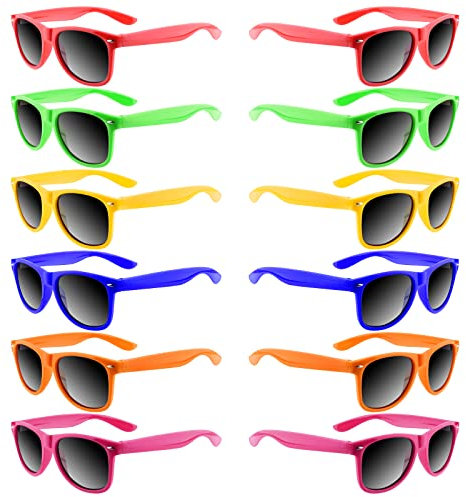 MIAHART 12 Pack Kids Sunglasses Bulk Neon Colors Party Glasses Favors for Boys and Girls Summer Beach Pool Party Birthday Party Stuffers, 6 Colors