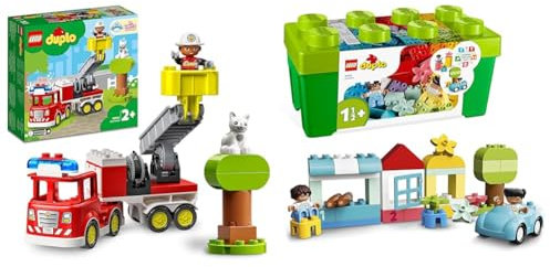 LEGO 10969 Duplo Camión de Bomberos, Juguetes Educativos para Niños de 2 Años & 10913 Duplo Caja de Ladrillos, Juego Educativo para Bebés, Set de Construcción