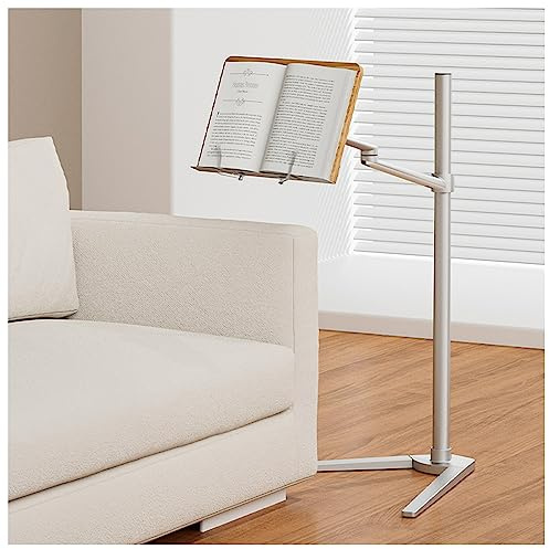 Buhelyc Multifunzione Leggio da Terra, Leggio per Libri da Pavimento, per Leggere A Mani Libere, Tappetino in Legno, Regolabile Altezza E Inclinazione, 2 Clip A Molla, per Casa, Scuola, Cucina