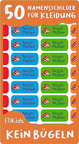 50 Namensaufkleber für Kinder. Nicht bügelbare Etiketten für Kleidung,waschbeständig. Personalisierte Aufkleber für kita und Schulmaterial. Klebeetiketten für Kinder Kindergarten und Schulen.Farbe 1