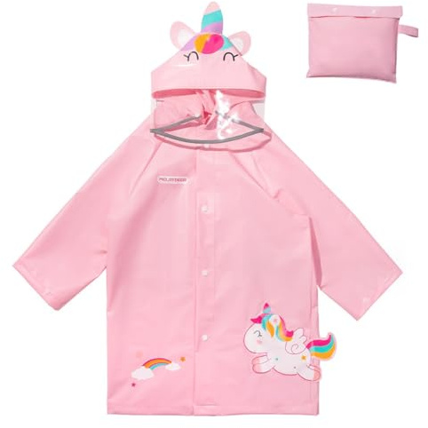 SSAWcasa Toddler Rain Jacket, Girls Unicorn Rain Poncho Coat Kids with Hood, Waterpoof Children Baby Raincoat Rainwear Gear Outerwear