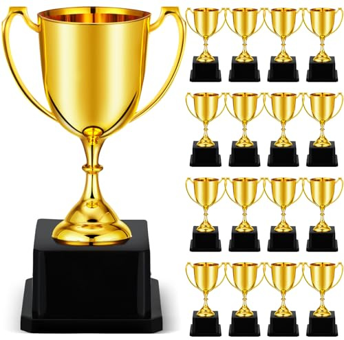 Ecation 18 Pcs 7 Inch Gold Trophy Award Gold Award Trophy Cup Employee Coworker Appreciation Gifts Golden Plastic for Thank You Teacher Nurse Volunteer Men Women Rewards Party(Classic)