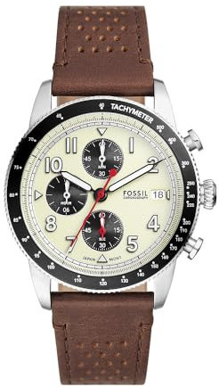 Fossil Sport Tourer uhr für Herren, Chronographenwerk mit Edelstahl- oder Lederarmband, Weiß, 42MM