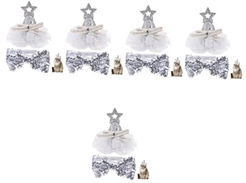 INOOMP 5sätze Hund Geburtstag Bows Set Wiederverwendbare Hundehaarbänder Für Kleine Hunde Dekoration Für Geburtstagsfeiern Und Fotoshootings Einstellbare Silber