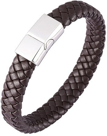 Bishilin Herren Armband Braun Leder 16.5-20.5CM, Partner Armbänder Personalisiert Geflochten mit Magnetverschluss Lederarmband Männer