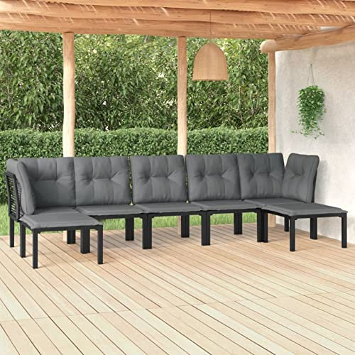 ShCuShan 7-TLG. Garten-Lounge-Set GartenmöBel Sitzgruppe Lounge Garten MöBel TerassenmöBel AußEn Balkonmobelset FüR Balkon Gartenlounge-Set Schwarz und Grau Poly Rattan 3187764