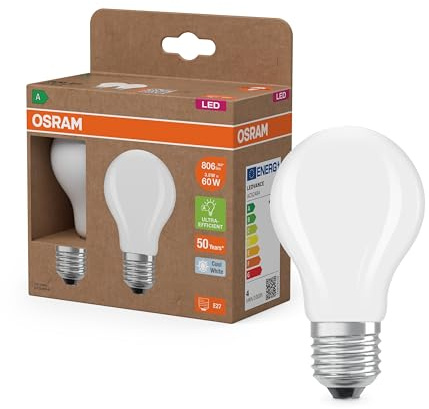 OSRAM Lámpara LED Energy Class con forma de bombilla clásica, 3,8 W / 806 | , LED Lamps, 60.00 Millimetres dia, , Paquete de 2