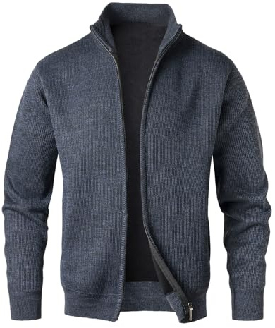 OlyljpinZ Homme Cardigan Veste en Maille Automne Hiver Chaud Épais Pulls Décontractée Polaire Chaud Cardigan Épais avec Col Montant Ouvrez-Front Zippé Gilet Coupe Ajustée Longue avec Poche