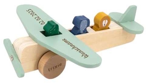 Elefantasie Trixie Flugzeug aus Holz PERSONALISIERT mit Name graviert Motorikspielzeug Holzflugzeug ab 18 Monate