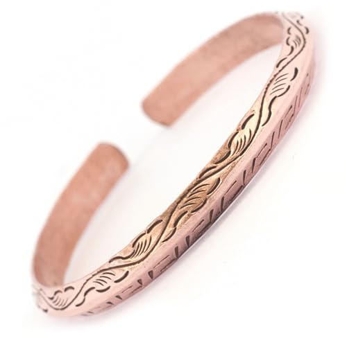 Generico Bracelet en cuivre pur sculpté à la main bouddhiste unisexe, bijoux tibétains hippie boho, Taglia Unica, Cuivre, Pas de gemme