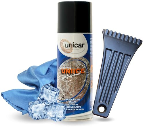 ecocar - Kit Inverno - Deghiacciante 200ml + Raschietto Togli Ghiaccio + Panno - Elimina Istantaneamente - Anti Appannamento - Parabrezza Pulito