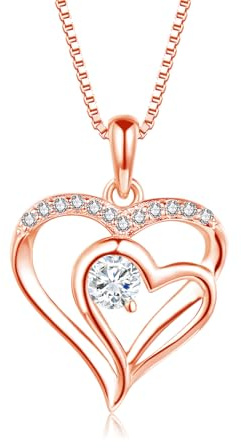 Loutade Kette Silber 925 Damen, 925 Sterling Silber Herz Halskette | AAAAA Cubic Zirkonia 45+5cm Silber Kette mit Doppelt Herz Anhänger, Forever Love Herz Anhänger Halskette Geschenk für Frauen