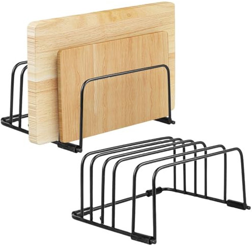 GBKDQQ 2er-Pack Schneidebrett Halter, Schneidebrett Halterung Topfdeckelhalter Schwarz Schneidebretthalter Schneidebrett Ständer Schneidebrett Organizer mit 4 Fächern, Platzsparend in der Küche