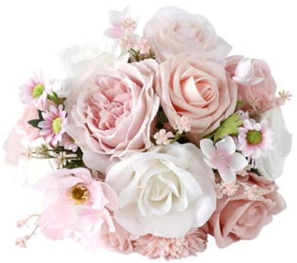 Milageto Hochzeit Brautstrauß Rosenblumen Ornament Mittelstücke Brautjungfer Blume Wurfstrauß für Party Home Valentinstag, Rosa Weiß