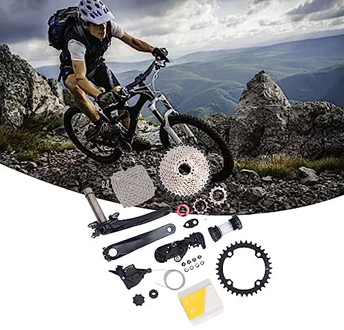 Sustvita 9 Speed ​​GroupSet, 11 bis 40T Fahrradkassette mit Schalthebel, hintere Umwerfer und hohle integrierte Kurbel für Mountainbike Kurbelset -Leistung (34t Kettenring)