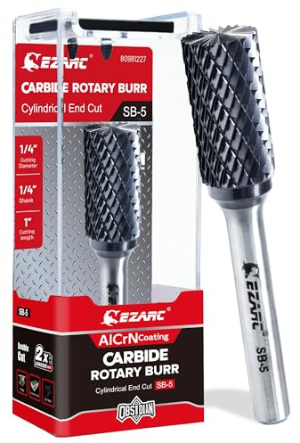 EZARC AlCrN Carbide Rotary Burr Bit (Pro), SB-5 Double Cut Carbide Burr 1/4 Shank Die Grinder Cutting Burrs Bit for Hard Metal Working, 1-Pack