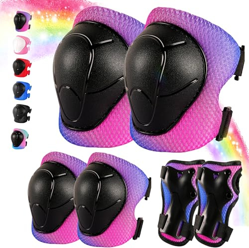Knieschoner Kinder 3-14 Jahre,6-TLG.mit Ellbogen- und Handgelenkschutz passend für Jungen und Mädchen,Kinder Knieschoner Set für Inliner Skates Scooter Fahrrad Rollschuhe