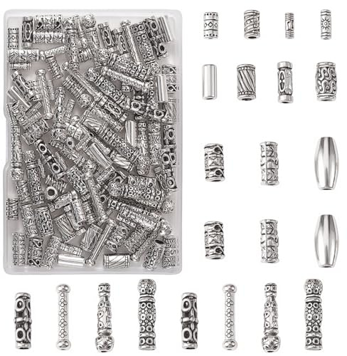 LEGENTLISUR Silver Tibetan Tube Beads for Jewelry Making, 150Pcs
