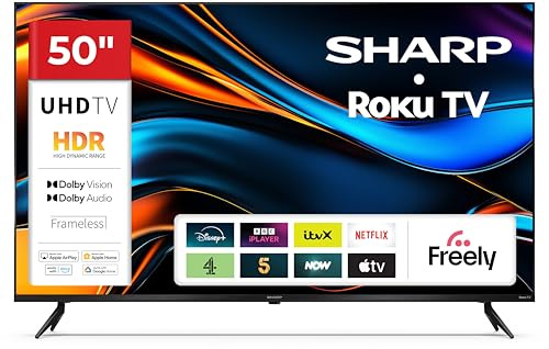 Sharp 50-inch 4K Ultra HD Frameless LED Roku Smart TV – Dolby Vision HDR, Freely, AV1, HDMI 2.1 (eARC), Smart Roku TV Platform – 50HJ4325K (HJ Series)