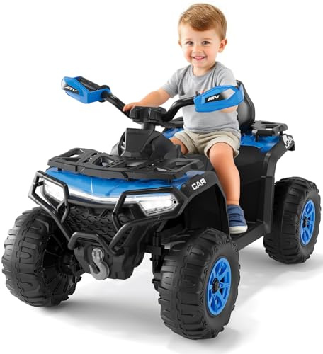 Elektro Quad für Kinder 12V mit Fernbedienung, LED-Scheinwerfern, Musik, Bluetooth, USB, Lernfunktion und LED-Fahne – Offroad-Design, geeignet ab 3 Jahren