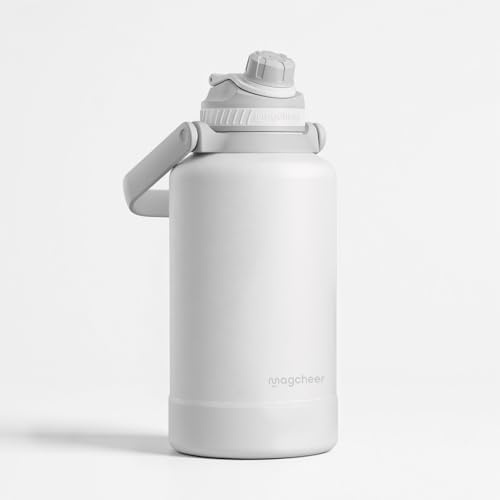 magcheer Isolierte Edelstahl Trinkflasche 2L mit Griff | BPA-Frei & Auslaufsichere Isolierte Thermosflasche | Metall Wasserflasche mit Breiter Öffnung für Sport,Gym,Outdoor(Weißgrau)