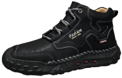 Asifn Herren Freizeit-Lederschuhe Outdoor Für Wanderungen Leicht Komfortabel Atmungsaktiv Rutschfest Mittelhoch Knöchelschuhe Schwarz 43 EU