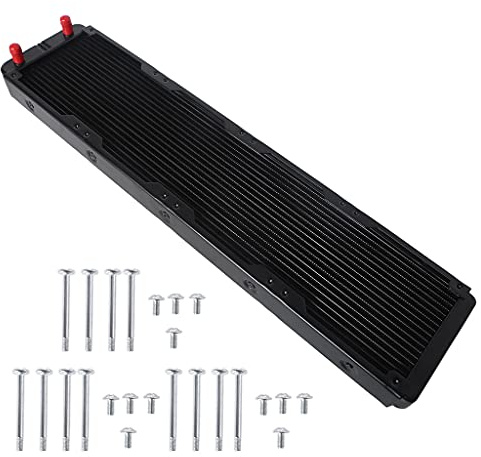 SHOOYIO Intercambiador de calor de agua G1/4 rosca de 480 mm para computadora, aluminio, radiador de aluminio para computadora, refrigeración por agua, radiador de aluminio