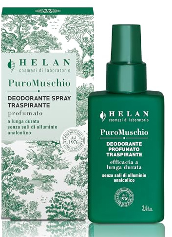 Helan Puro Muschio - Deodorante Uomo Donna Spray Delicato senza Sali di Alluminio né Alcol con Vitamina E, Fresco a Lungo - Profumo Deodoranti Traspirante con Ingredienti Naturali Made in Italy, 100ml