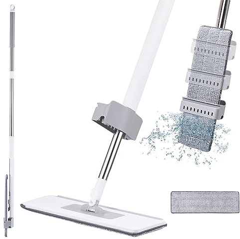Mocio piatto auto-strizzante a 360 gradi, pulizia con 2 panni lavabili, pavimento in microfibra per piastrelle in laminato in legno duro