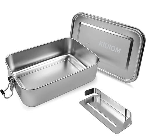Kiuiom Lunchlåda i rostfritt stål, rostfritt stål lunchlåda med 2 fack, metall läckagesäker, matlåda rörlig skiljevägg läckagesäker, BPA-fri med skiljevägg för familj skola vandring lunch