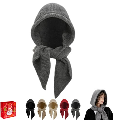 Verzierte Strickhaube, 2-in-1 Damen-Winter-Strickmütze, Schal, vielseitige Sturmhaube, Pullover, langer Schal