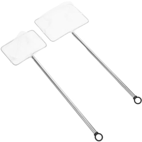 SHINEOFI Lot de 2 Filets de Pêche Carrés Télescopiques en Acier Inoxydable, Filet à Crevettes à Mailles Fines, Manche Extensible 2 et 3 Sections, Outil de Nettoyage pour Aquarium et Bassin
