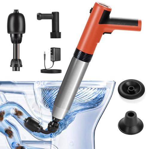 Eléctrico Desatascador WC Potente, con Cabezal Giratorio 360°, Desatascador WC Profesional con 3 Cabezales Reemplazables, Desatascador WC de Bomba para Desatascar Inodoros Baño Bañeras Lavabos