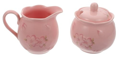 MAGICLULU Set 1 Pezzo Zuccheriera e Lattiera in Ceramica Rosa con Design a Rilievo, Facile da Pulire e Isolamento Termico, Elegante per Uso Quotidiano e Colazione