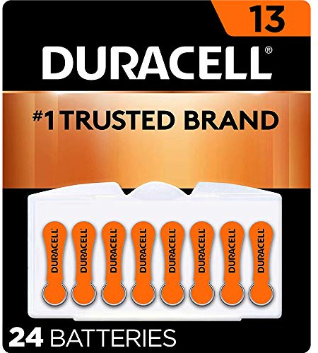 Duracell Hearing Aid Batteries Orange Size 13, 24 Count Pack, 13A Size Hearing Aid Battery with Long-lasting Power, Extra-Long EasyTab Install for Hearing Aid Devices