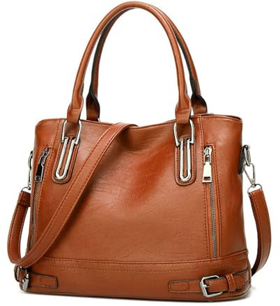 VINBAGGE Sac à main bandouliere en Cuir PU pour Femme Messenger Hobo Sac Fourre Tout Grande capacité pour le Travail Shopping Party Voyage-Brun