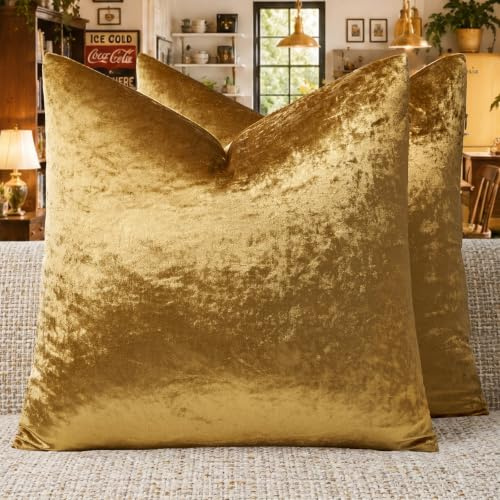 GIGIZAZA 2er Set Gold Kissenbezug Samt Kissenbezüge Dekorative Kissenhülle Sofakissen Zierkissen deko Dekokissen für Wohnzimmer Schlafzimmer Sofa Auto 40cmx40cm