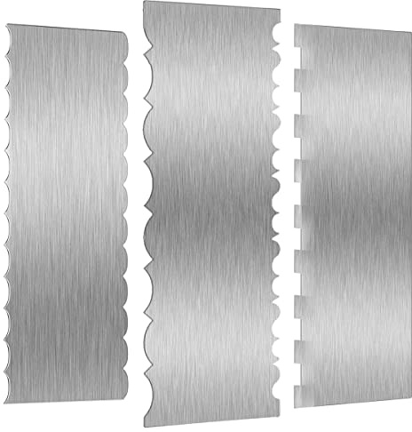 3 Pieces Stainless Steel Cake Scraper Cake Decorating Tools Edge Side Jagged Wave Double Sided Patterned Comb Metal Cake Carving Smoothing Mousse Butter Cream Pastry