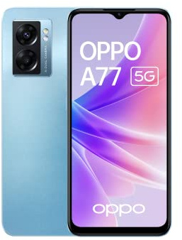 OPPO A77 - Smartphone 5G Débloqué, 4 Go de RAM + 64 Go de Stockage Extensible, Ecran AMOLED 90Hz 6,43”, Caméra 48 MP, Batterie 5000 mAh + Charge Rapide 33W, Haut-Parleurs Stéréo, Bleu [version FR]
