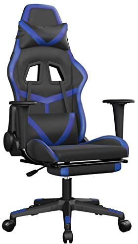 vidaXL Gaming Stuhl mit Fußstütze Chefsessel Bürostuhl Drehstuhl Sportsitz Bürosessel Schreibtischstuhl Computerstuhl Büromöbel Schwarz Blau Kunstleder